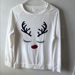 White Reindeer Graphic Sweatshirt